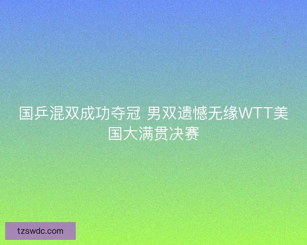 国乒混双成功夺冠 男双遗憾无缘WTT美国大满贯决赛