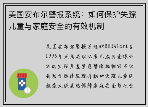 美国安布尔警报系统：如何保护失踪儿童与家庭安全的有效机制